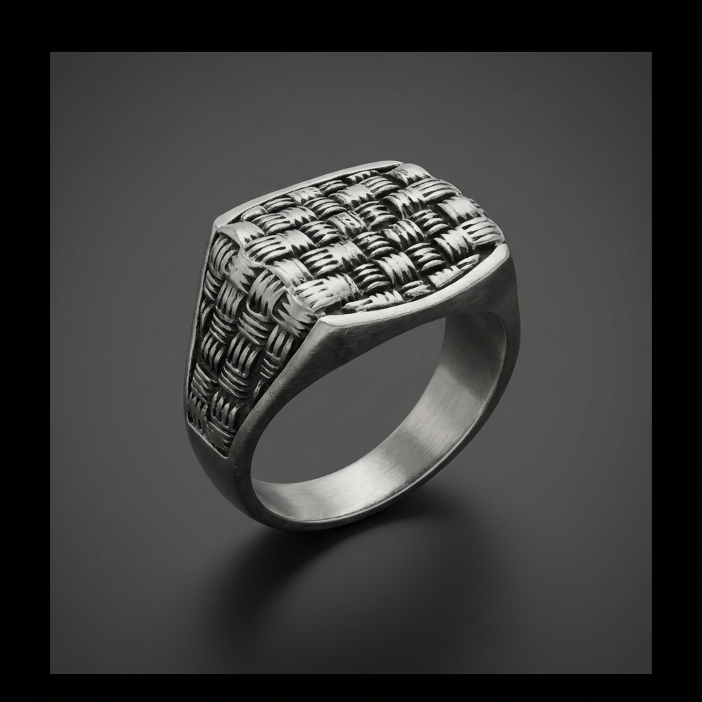 Iron Weave Ring, 316L stainless steel, intricate woven design, masculine jewelry, bold men's ring, dark metal band
