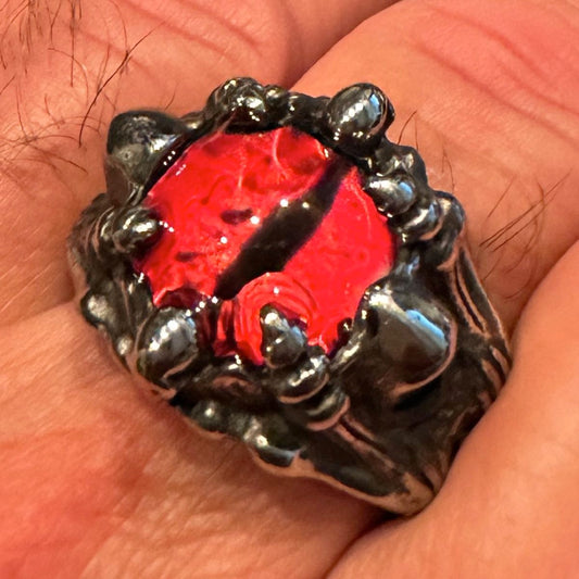 silver and red dragons fury ring