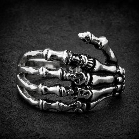 Skeleton Hand w/Skulls Ring - 316L stainless steel unisex jewelry (R0415)