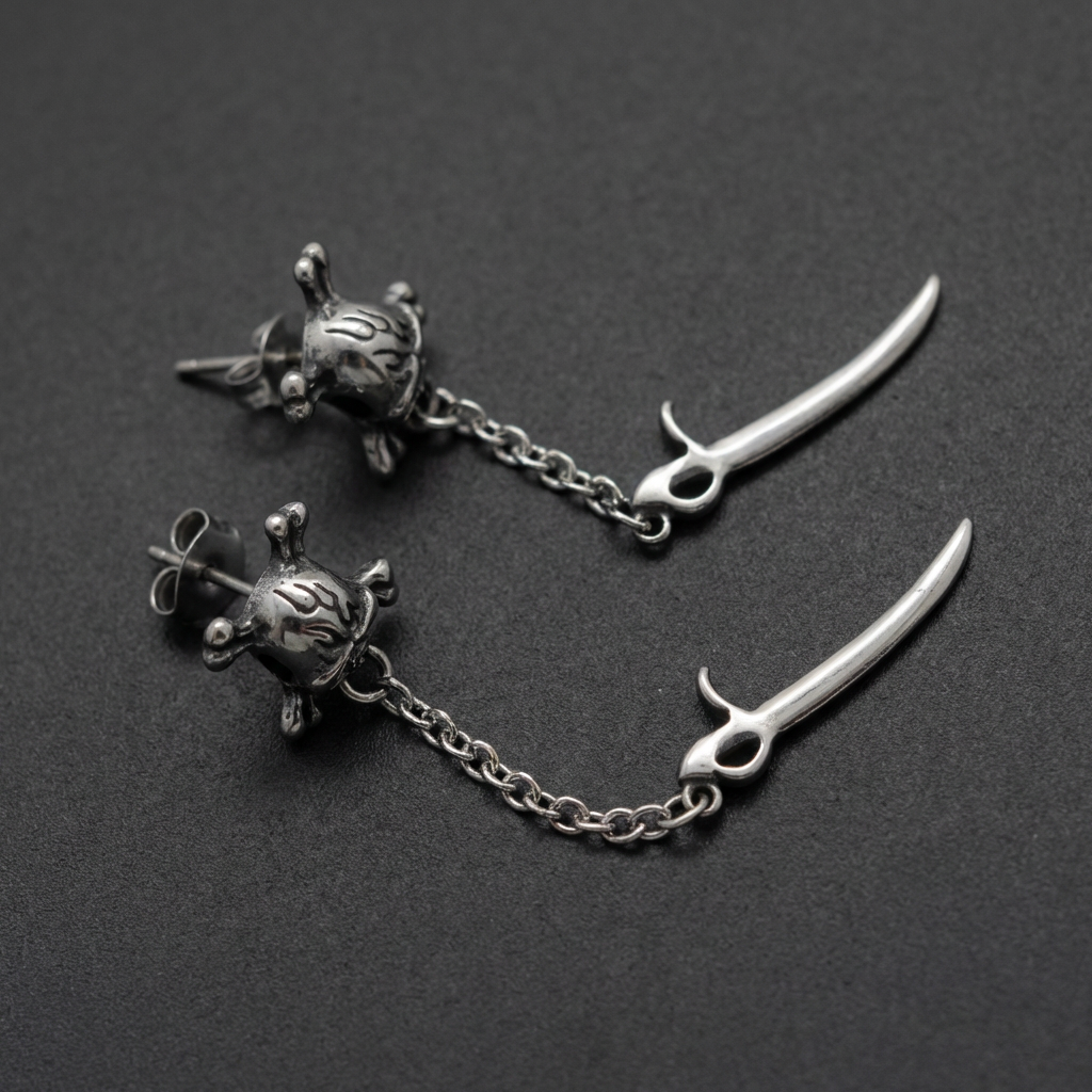 316L stainless steel earrings with skulls and silver polished daggers