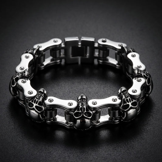 Polished Skull Link 8.85" Bracelet (#B0013)