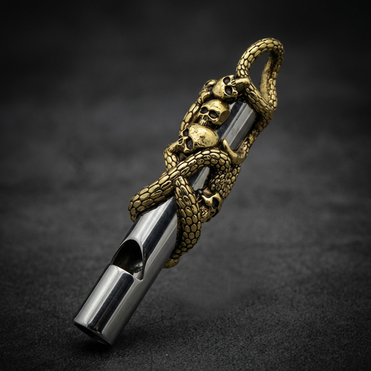 Viper Skull Serpent Whistle, 316L stainless steel, brutal snake and skull design, piercing sound instrument