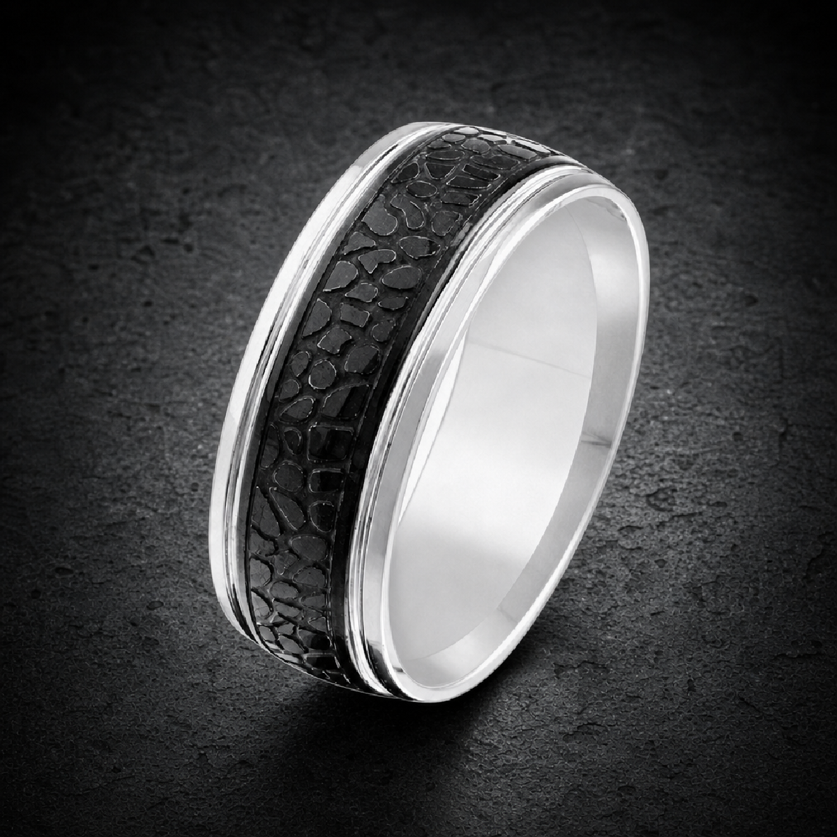 Slide It In - Black Snake Pattern Stainless Steel Ring - 316L stainless steel unisex jewelry (R0566)