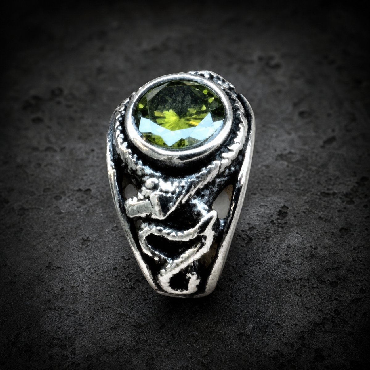Soldier Of Fortune Green Stone & Snake Ring - 316L stainless steel unisex jewelry (R0454)