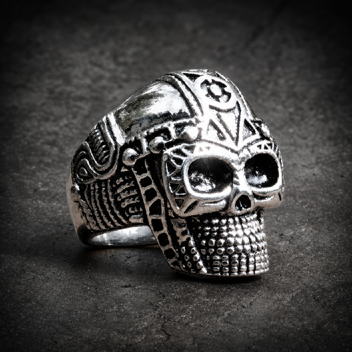 Space Cowboy - Big, Bold & Heavy Skull Ring with intricate detail - 316L stainless steel unisex jewelry (R0767)