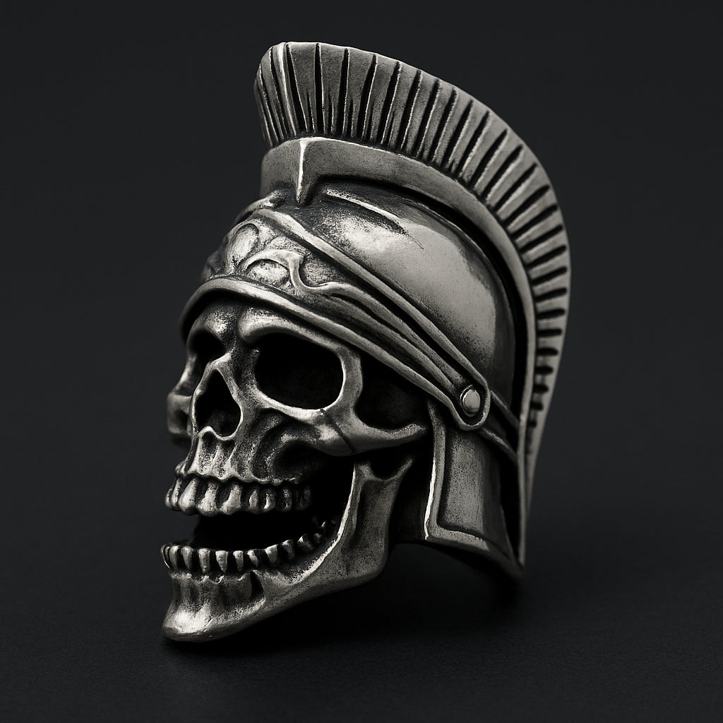 Spartan's Death Mask Ring in 316L stainless steel showcasing fierce warrior design