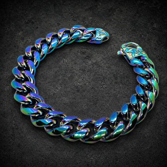 Spectral Serpent Chain — Iridescent Curb 9" Bracelet