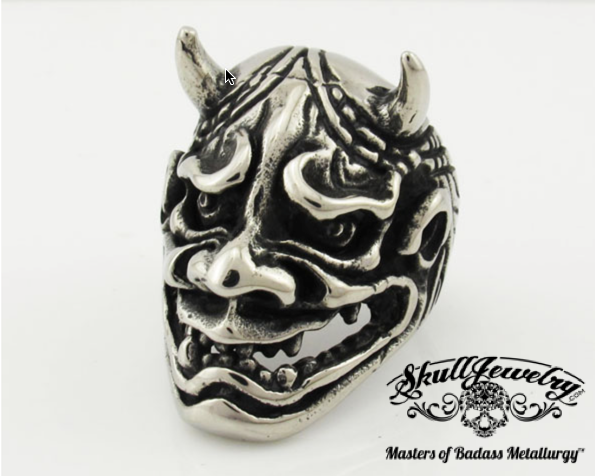 Big, Bold, Heavy 'Speed Demon' Skull Ring with Horns