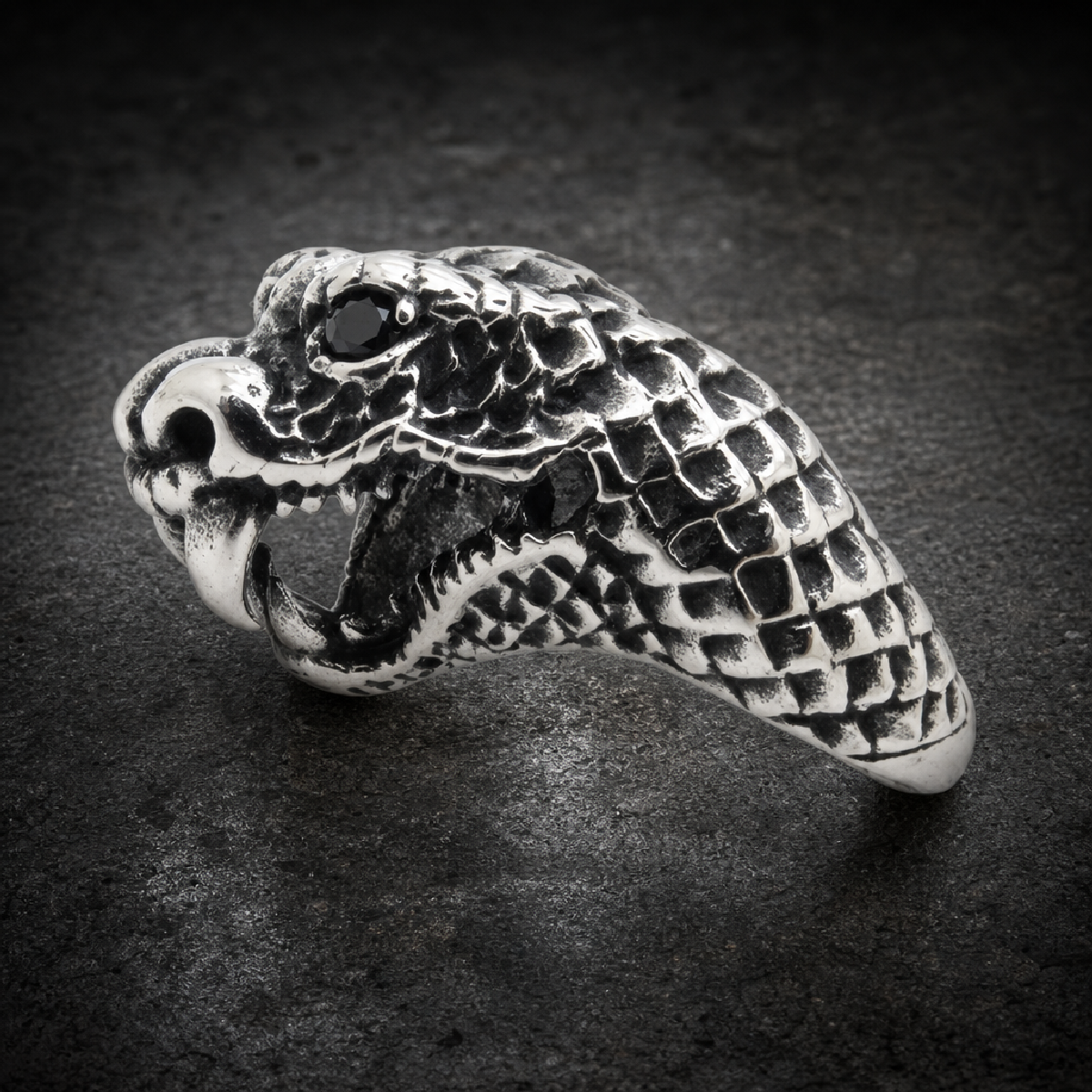 Spiritual 'Black Viper' Snake Ring Crystal Eyes - 316L stainless steel unisex jewelry (460SJ07)