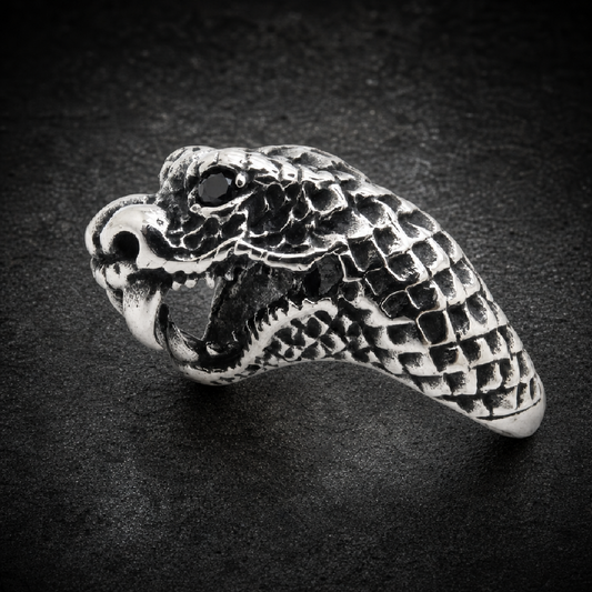 Spiritual 'Black Viper' Snake Ring Crystal Eyes - 316L stainless steel unisex jewelry (R0612)