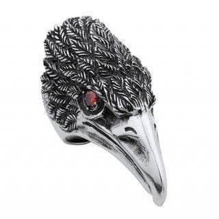 Stainless Steel Big, Heavy and Solid Bird Ring With Large Beak and Purple/Pink/Black or Ruby Stones in Eyes