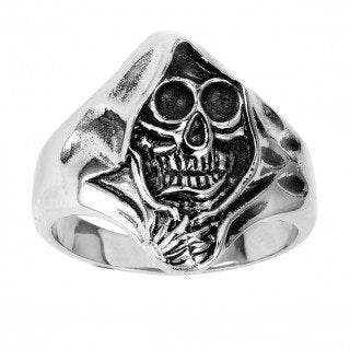 Stainless Steel Skull Ring With Grim Reaper