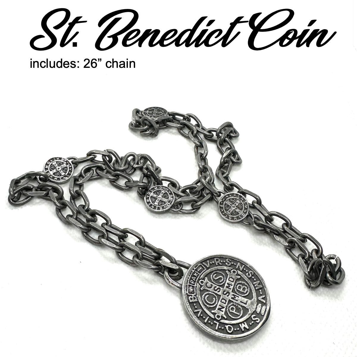 St. Benedict coin pendant with matching 26" necklace