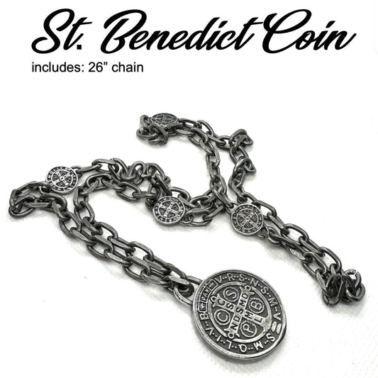St. Benedict coin pendant with matching 26" necklace