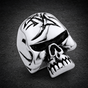 Stainless Steel Big Heavy Solid Jawless Skull Ring With Linear Design On The Head (#R0405)