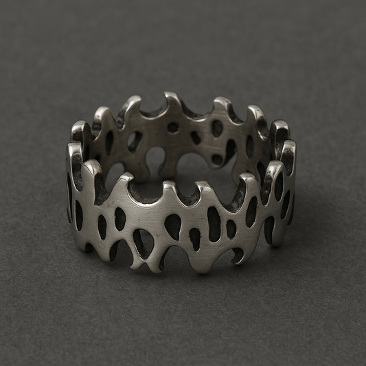 Bold Metal Crown ring in 316L stainless steel with intricate design elements showcasing strength and power