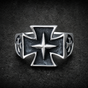 Stainless Steel Iron Cross Ring with Skull on sides (#R0337)
