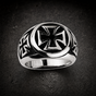 Stainless Steel Iron Cross Ring with Small Iron Crosses on the sides (#R0387)