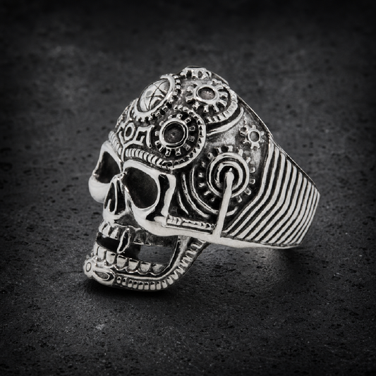 Stainless Steel Mechanical / Pentagram Skull Ring - 316L stainless steel unisex jewelry (R0406)