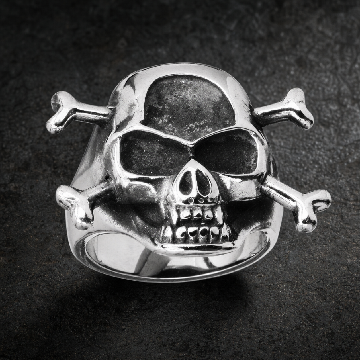 Stainless Steel Skull Ring with Crossed Bones - 316L stainless steel unisex jewelry (166SJ10)
