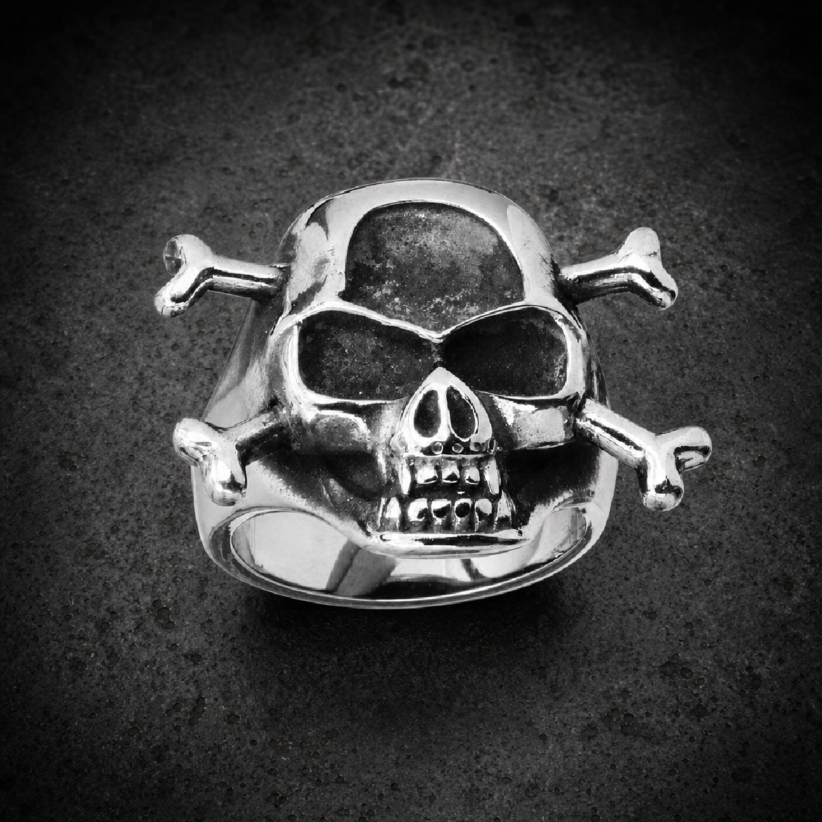Stainless Steel Skull Ring with Crossed Bones - 316L stainless steel unisex jewelry (R0407)