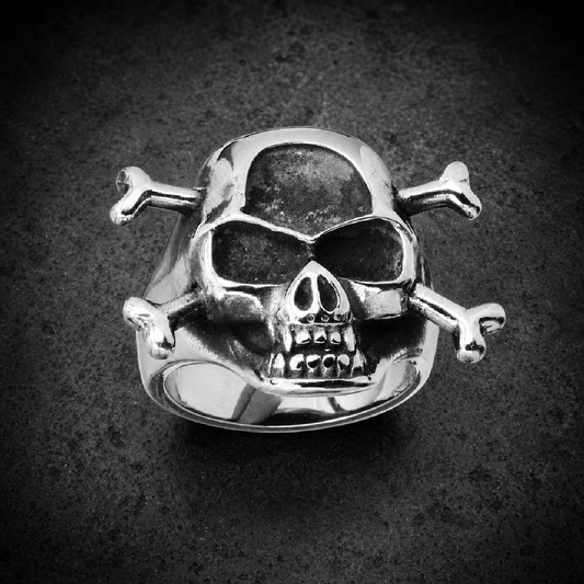 Stainless Steel Skull Ring with Crossed Bones - 316L stainless steel unisex jewelry (R0407)