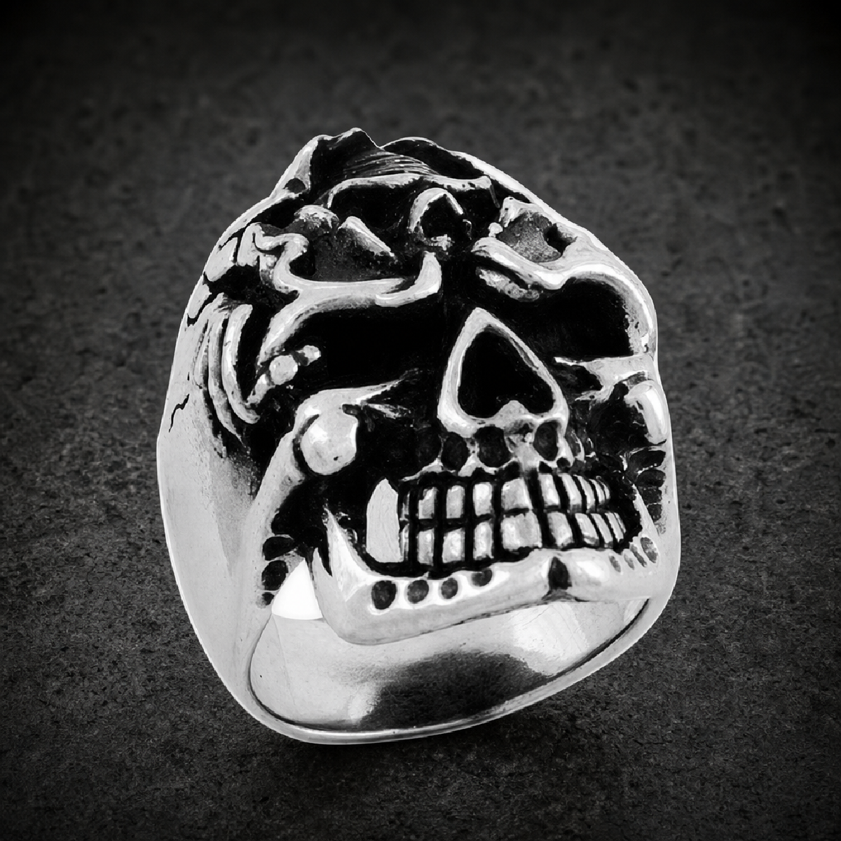 Stainless Steel Skull Ring with Skull on forehead (#R0314)
