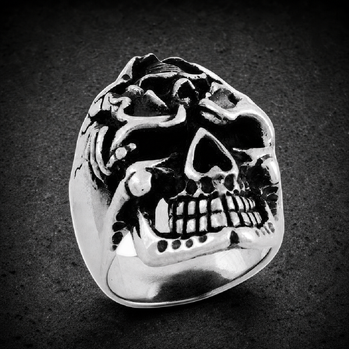 Stainless Steel Skull Ring with Skull on forehead (044) - 316L stainless steel unisex jewelry (R0314)