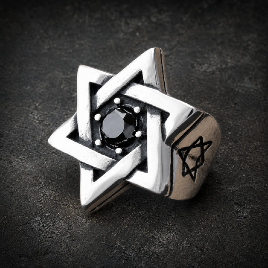 Star of David Ring with Black CZ Stone - 316L stainless steel unisex jewelry (R0584)