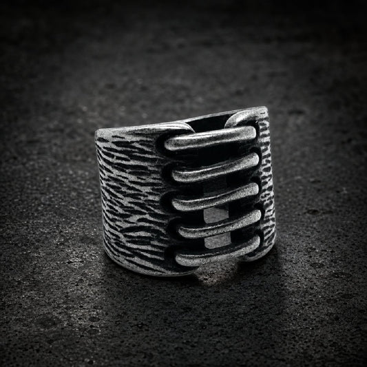 Stitch Weaver — Stitched Band Ring - 316L stainless steel unisex jewelry, stitched design stainless steel ring, 316l stain…
