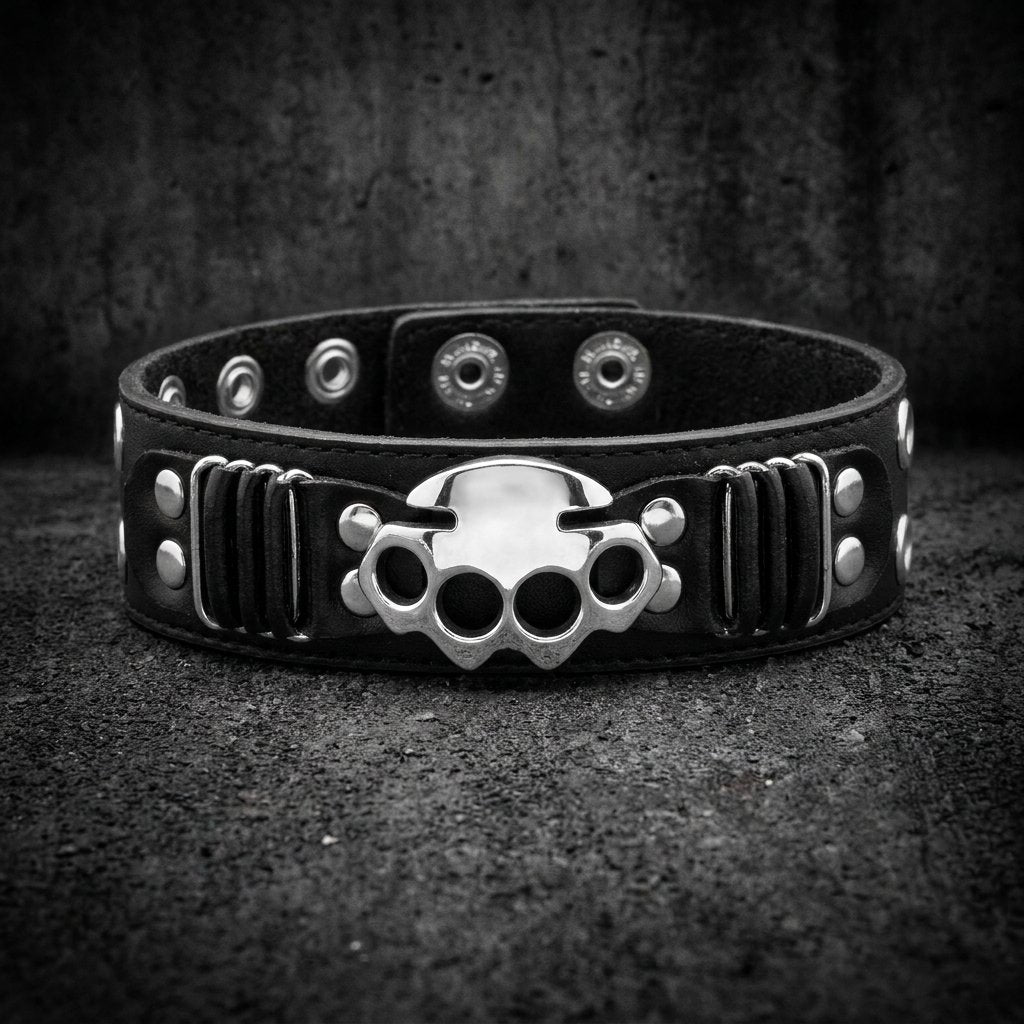 Street Fighting Man - Knuckles Leather Bracelet (#ba035)