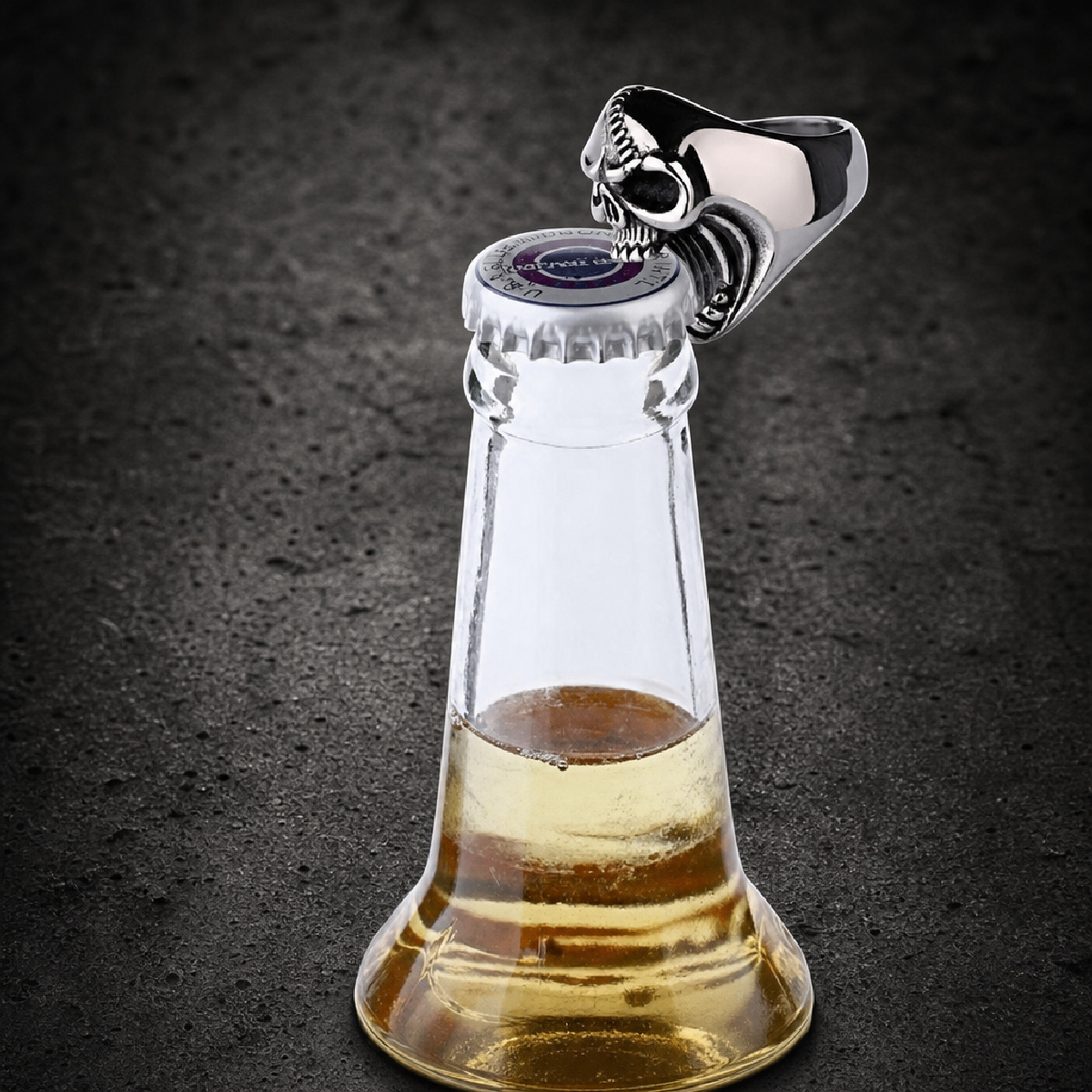 SudsSucker - Crack a Cold One, Skull Ring - 316L stainless steel unisex jewelry (421SJ06)