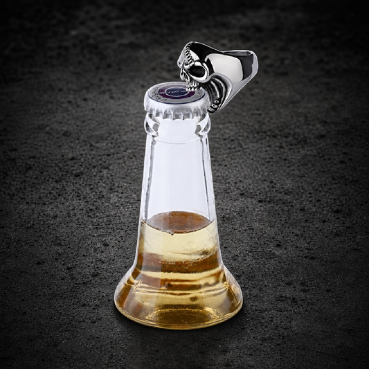 SudsSucker - Crack a Cold One, Skull Ring - 316L stainless steel unisex jewelry (R0579)