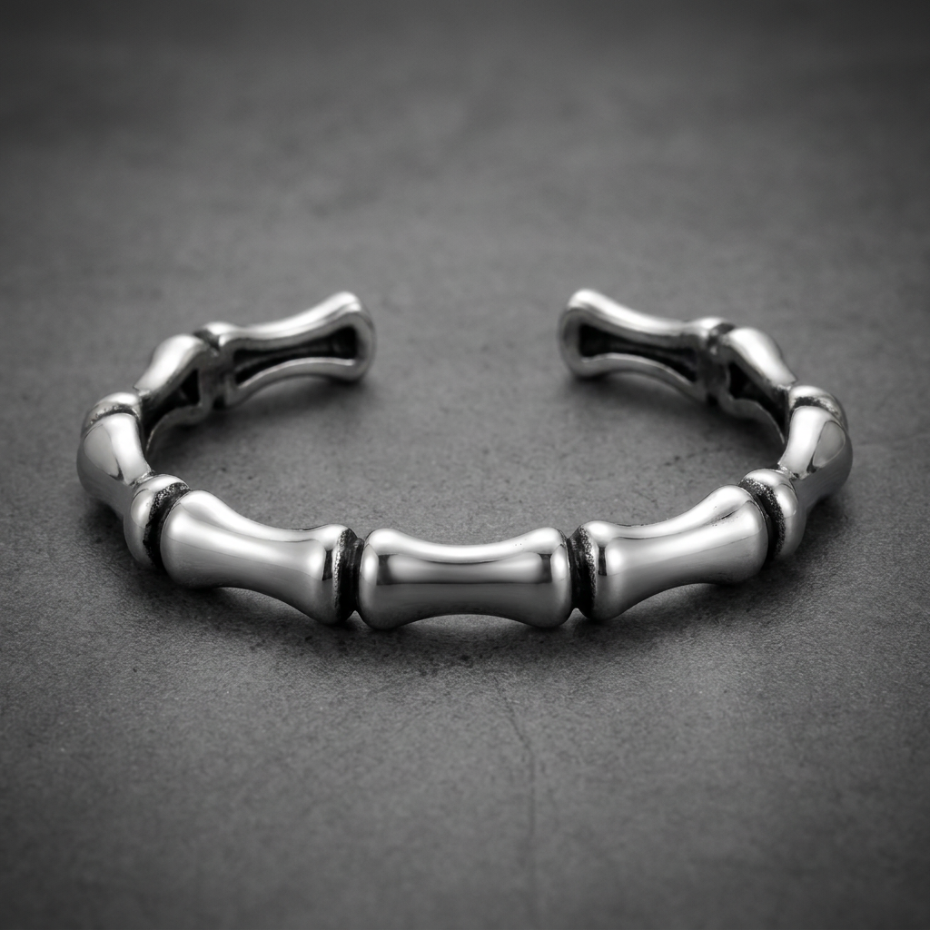 Tempered bone segment ring in 316L stainless steel, polished silver finish, unisex style.