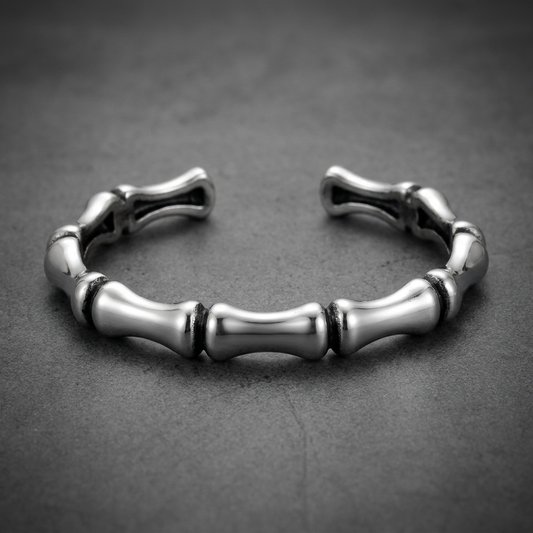 Tempered bone segment ring in 316L stainless steel, polished silver finish, unisex style.