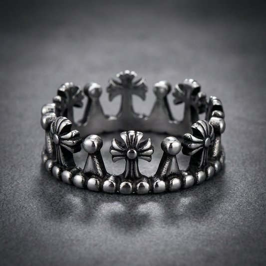 Tempered Crown Ring 316L stainless steel ring with intricate crown design and dark accents
