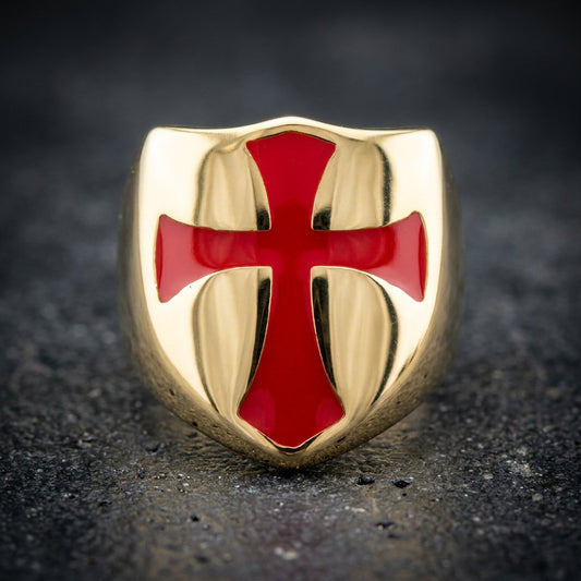 Templars Ring - Red Cross on Gold Ring (#364)