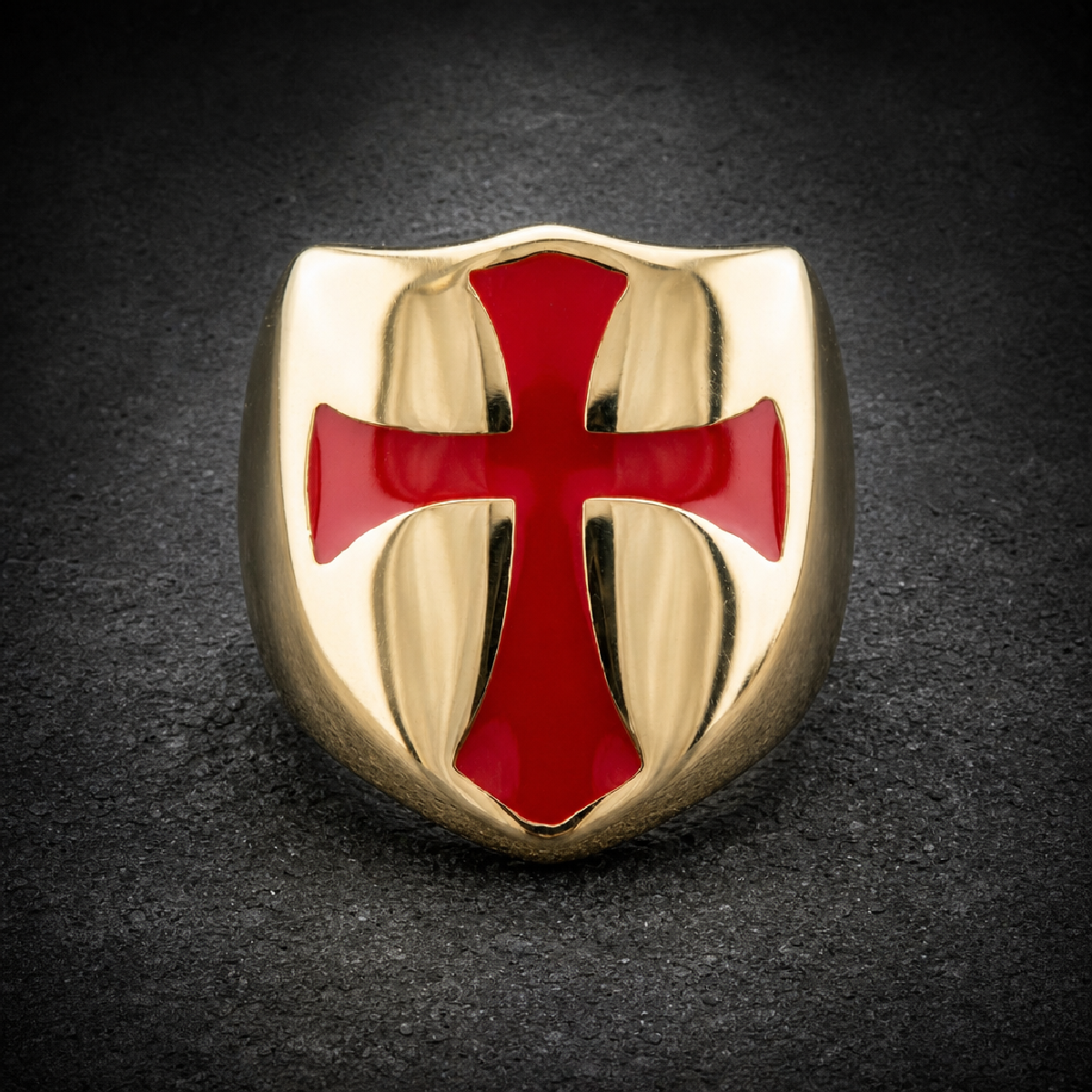 Templars Ring - Red Cross on Gold Ring - 316L stainless steel unisex jewelry (R0542)