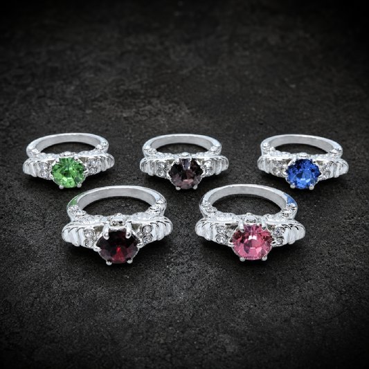 Teschio d’Argento - Skull Wings Wedding/Engagement Rings (w039) - 316L stainless steel unisex jewelry (W039_RED_04)