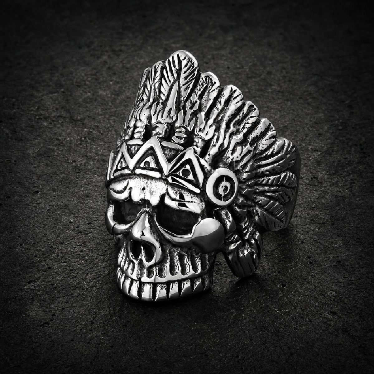 The Chief - Big, Bold and Heavy Indian Skull Ring - 316L stainless steel unisex jewelry (R0694)