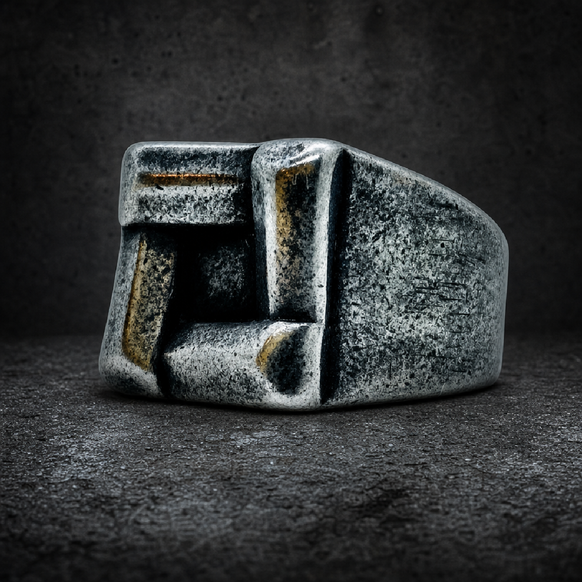 The Great Symbol - Distressed Steel Ring - 316L stainless steel unisex jewelry (R0385)