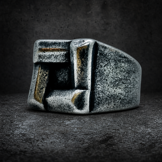 The Great Symbol - Distressed Steel Ring - 316L stainless steel unisex jewelry (R0385)
