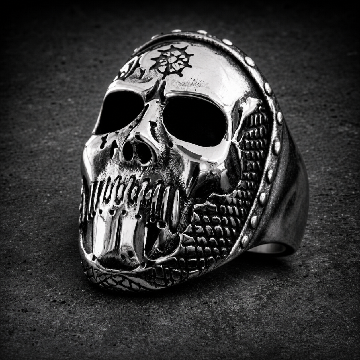 THE SHATTERED SILENCER - Ring #1 of 8 – DEATHMASK LEGION - 316L stainless steel unisex jewelry (R0839)