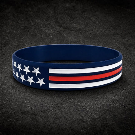 Thin Red Line Sentinel — 8" Silicone Rubber Support Bracelet - 316L stainless steel unisex jewelry, thin red line support…