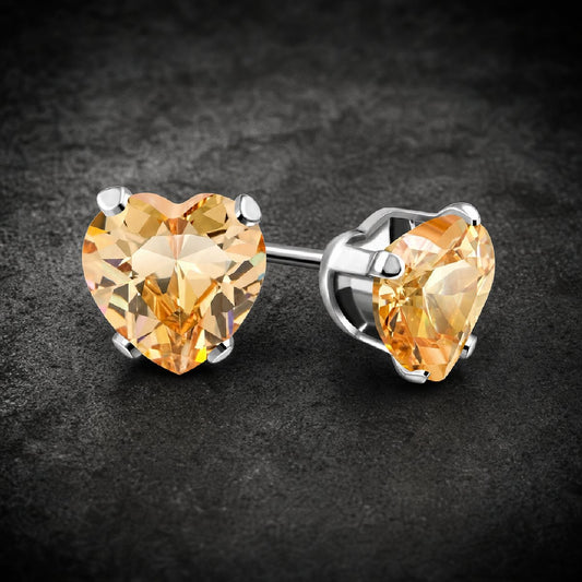 Topaz Birthstone Heart Swarovski Crystal Stud Earrings (#c130)