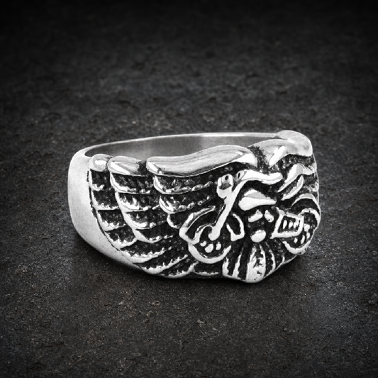 Travelin' Man Stainless Steel Motorcycle Ring - 316L stainless steel unisex jewelry (R0632)