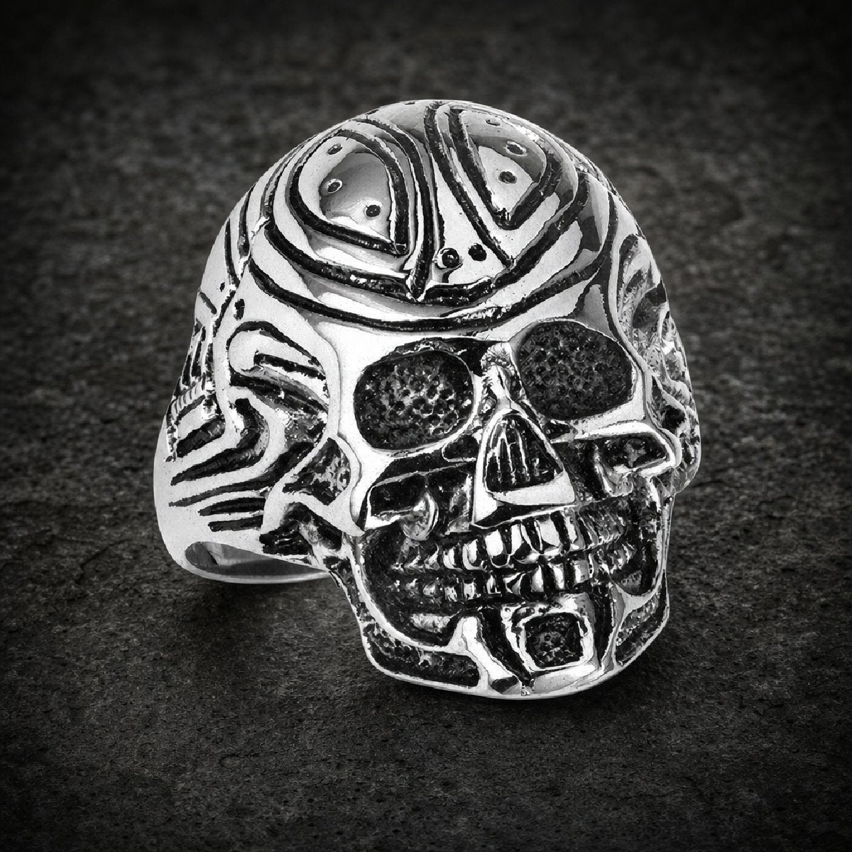 Tribal Skull Grin — Tribal Skull Ring - 316L stainless steel unisex jewelry, tribal skull stainless steel ring, 316l steel…