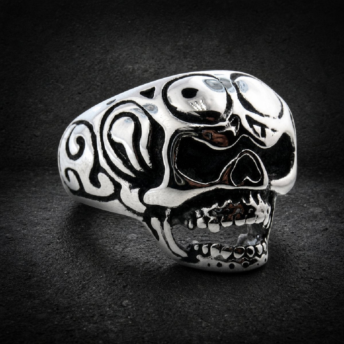 Tribal Skull Grin — Tribal Skull Ring - 316L stainless steel unisex jewelry, tribal skull stainless steel ring, polished 3…