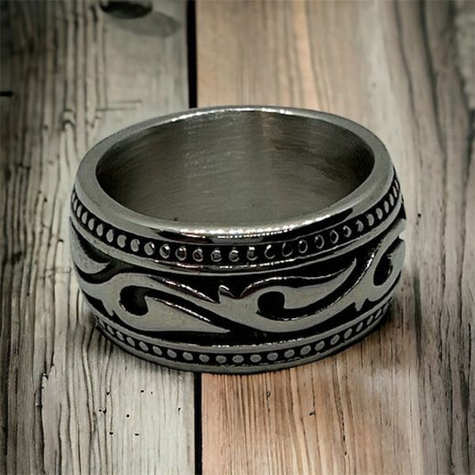 tribal tattoo Stainless Steel Ring silver tone