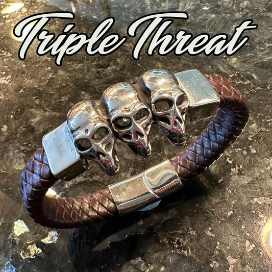 'Triple Threat' Leather & Steel Bracelet